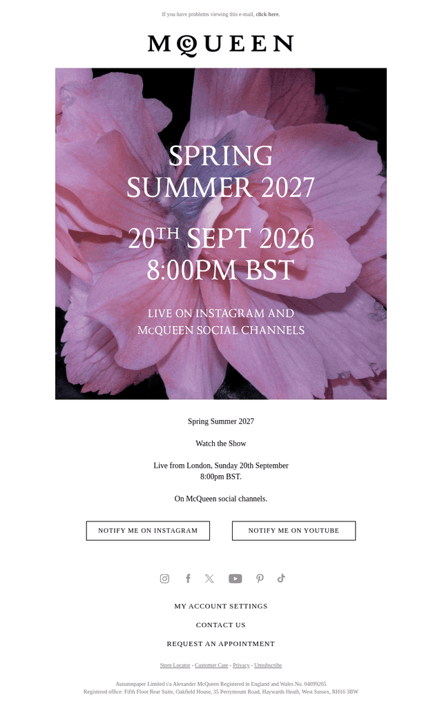 Alexander McQueen email from Fri, Sep 18, 2026