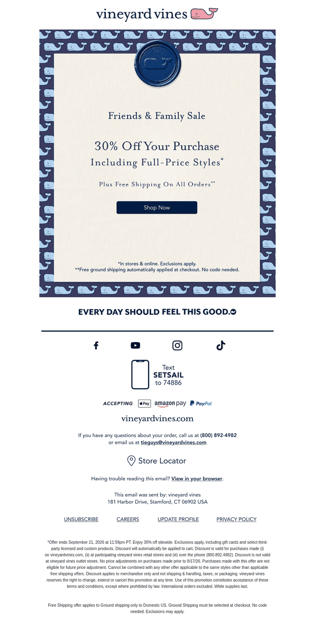 Vineyard Vines email from Sat, Sep 19, 2026