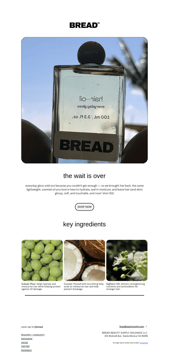 BREAD BEAUTY SUPPLY email from Sat, Sep 19, 2026