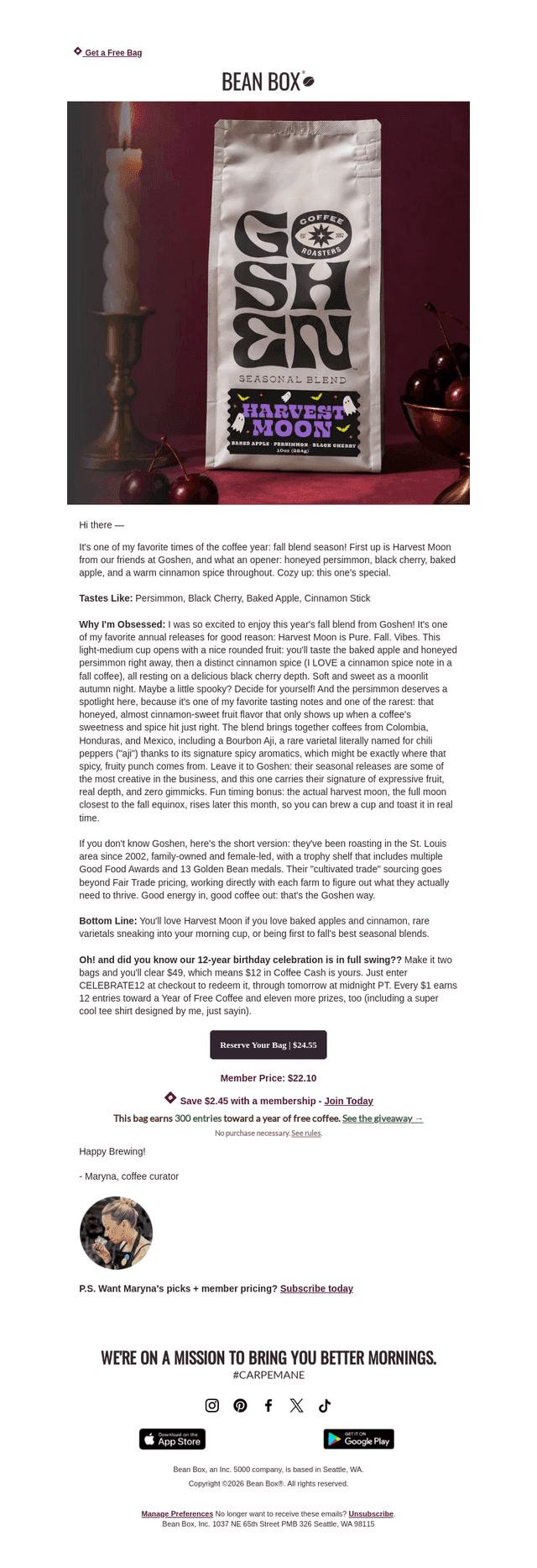 BeanBox email from Sat, Sep 19, 2026