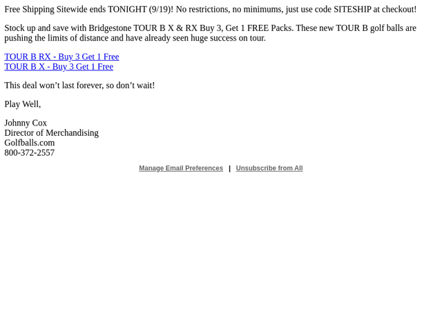 Golfballs email from Sat, Sep 19, 2026