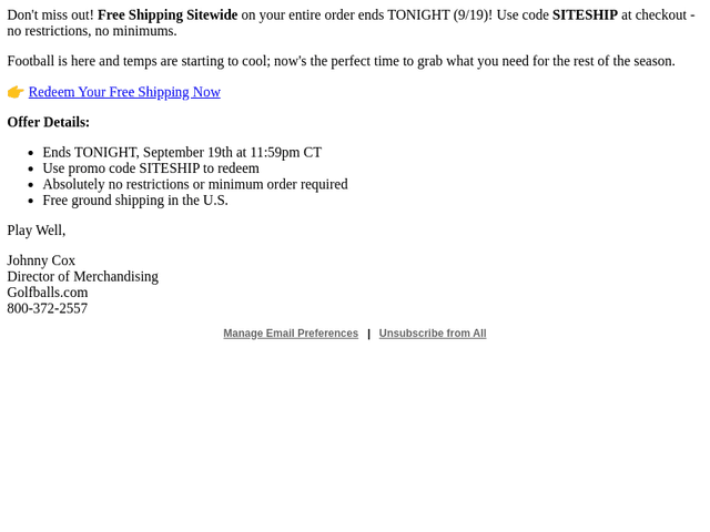 Golfballs email from Sat, Sep 19, 2026