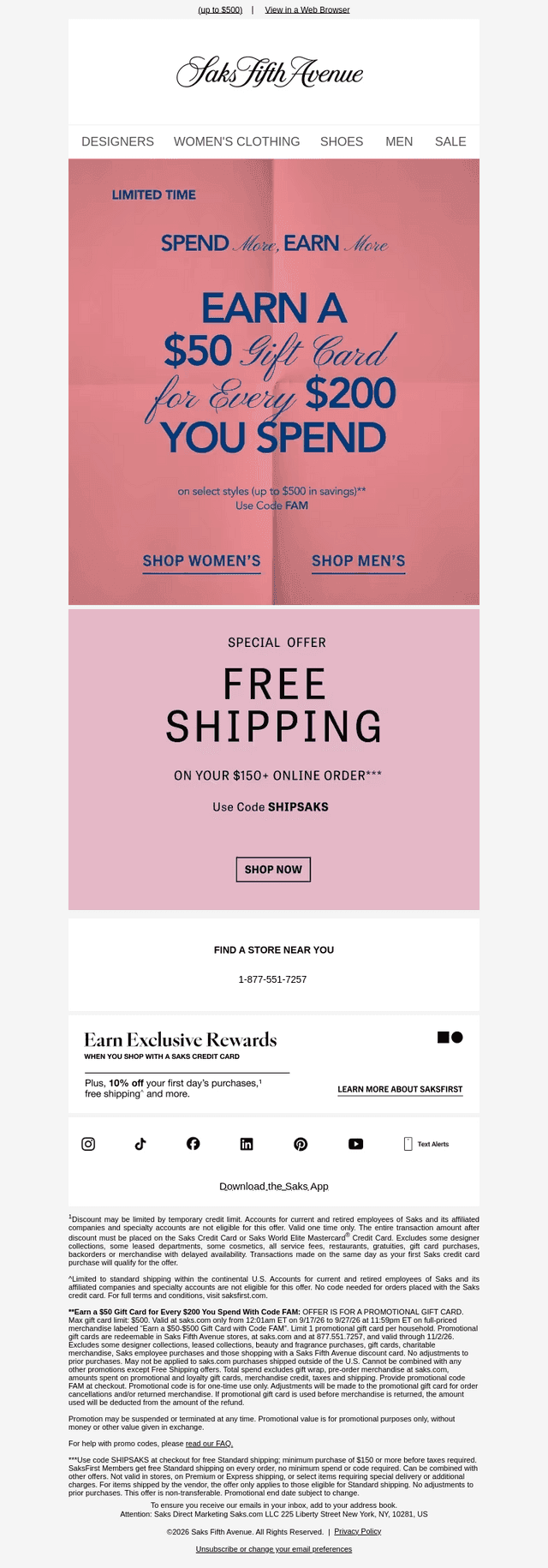 Saks email from Sun, Sep 20, 2026