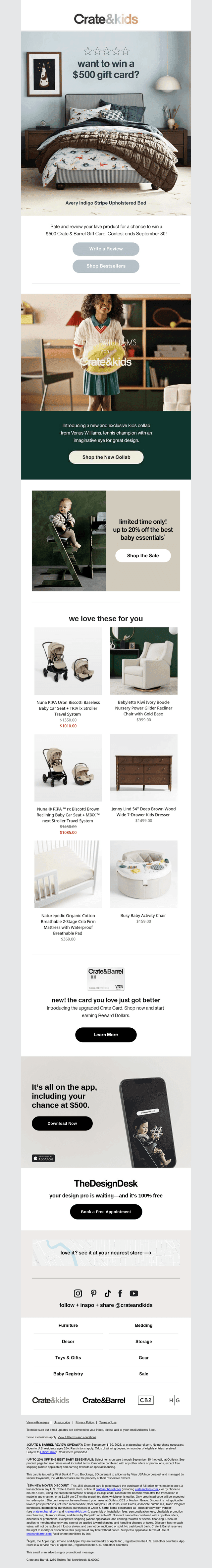 Crate and Barrel email from Sun, Sep 20, 2026