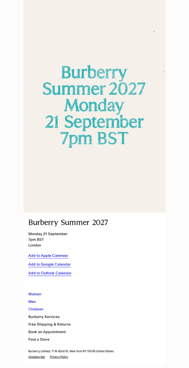 Burberry USA email from Sun, Sep 20, 2026