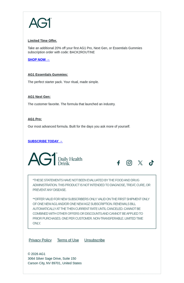 Athletic Greens email from Mon, Sep 21, 2026