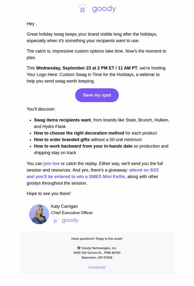 Goody email from Mon, Sep 21, 2026