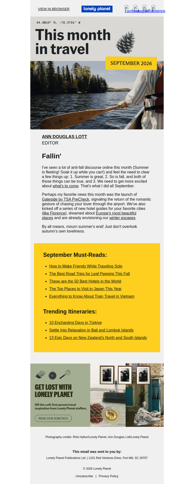 Lonely Planet email from Mon, Sep 21, 2026