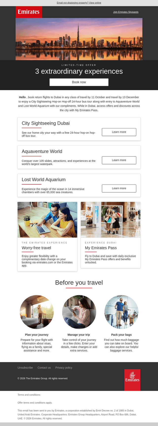 Emirates email from Mon, Sep 21, 2026