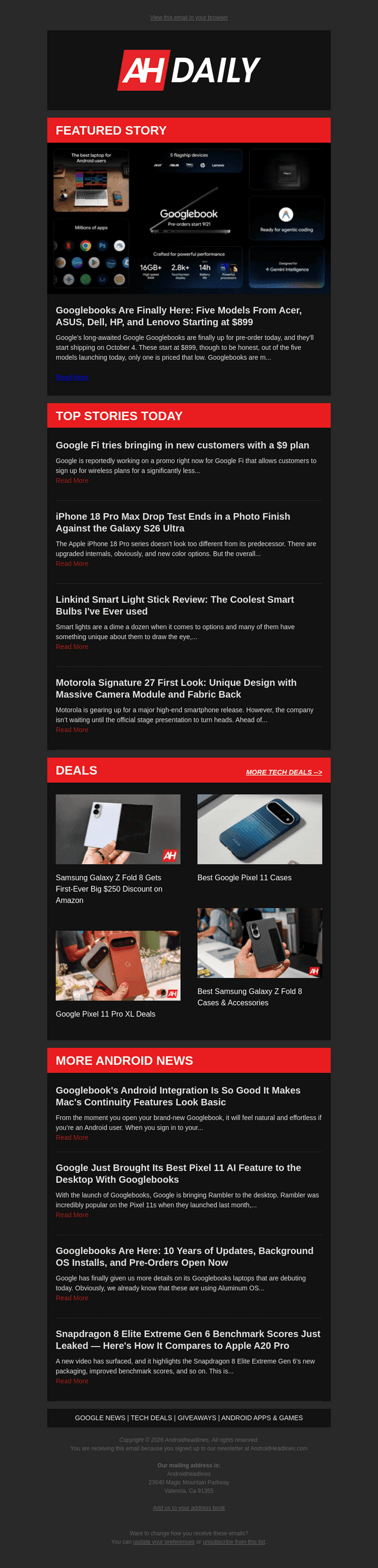 Android Headlines email from Mon, Sep 21, 2026