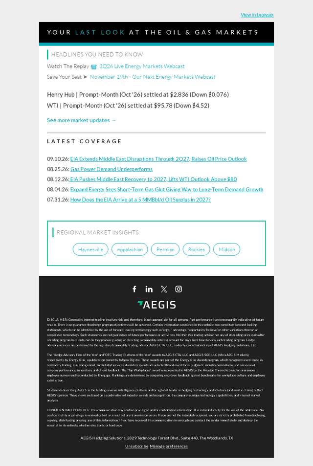 AEGIS Hedging email from Mon, Sep 21, 2026