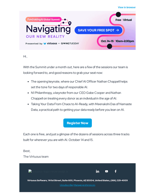 Virtuous Software email from Mon, Sep 21, 2026