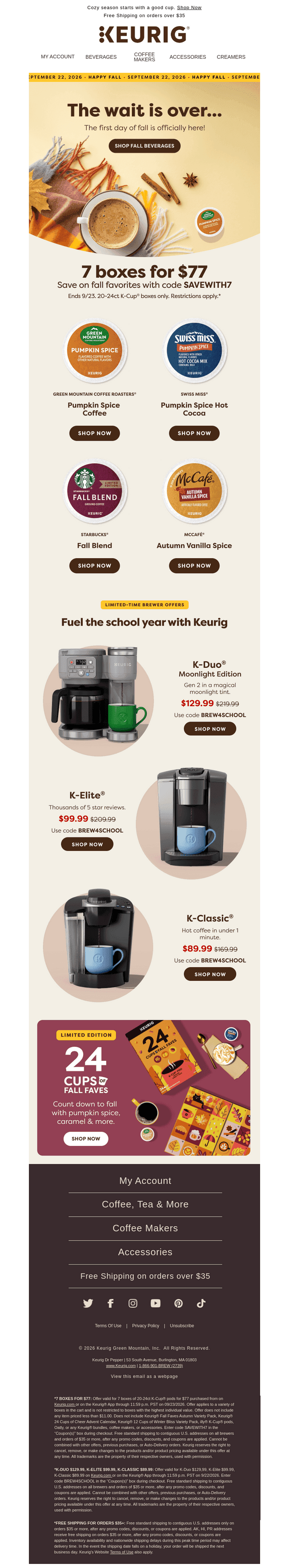Keurig email from Tue, Sep 22, 2026