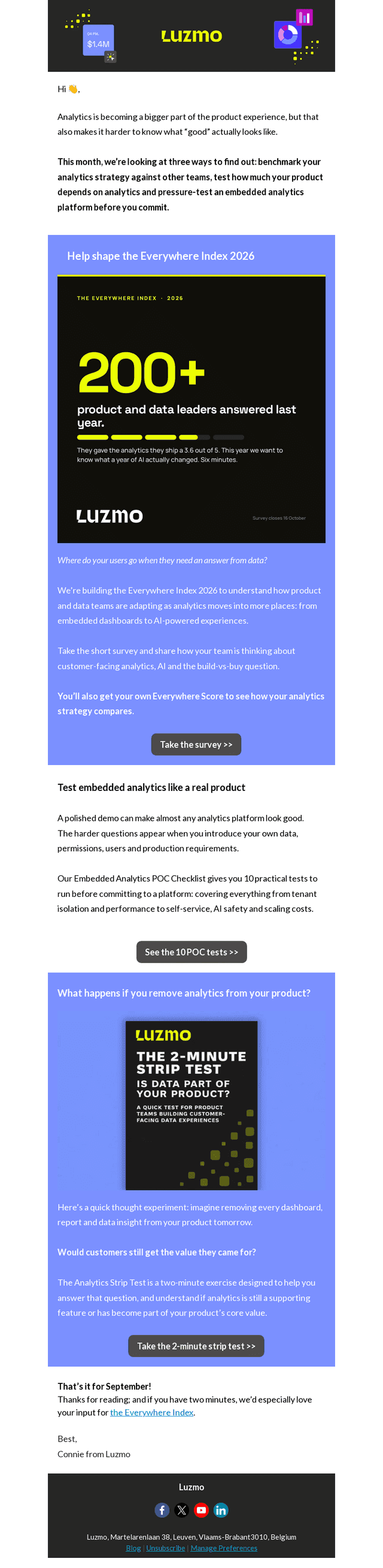Luzmo email from Tue, Sep 22, 2026