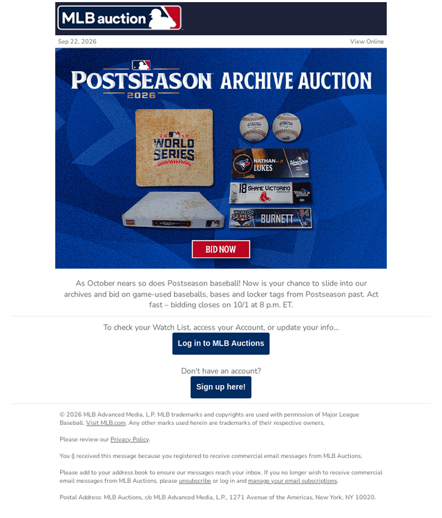 MLB email from Tue, Sep 22, 2026