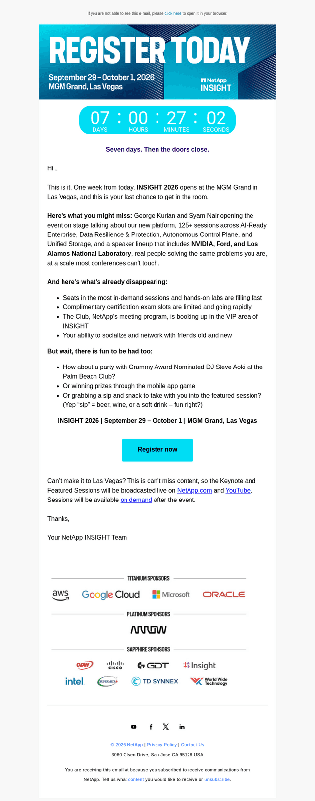 NetApp email from Tue, Sep 22, 2026