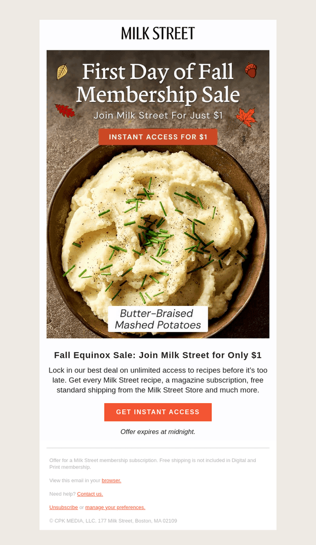 Milk Street email from Wed, Sep 23, 2026