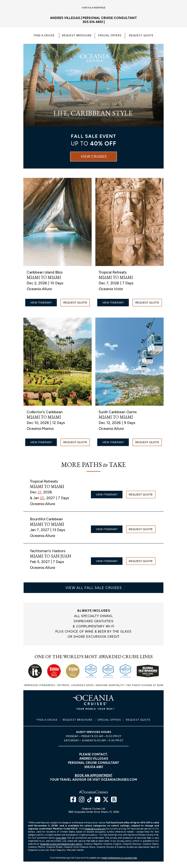Oceania Cruises email from Wed, Sep 23, 2026