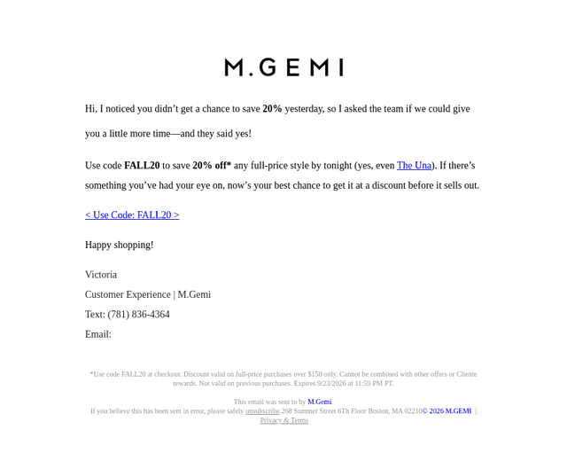 M Gemi email from Wed, Sep 23, 2026