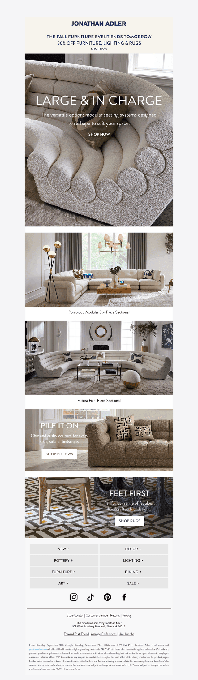 30% OFF LIGHTING & RUGS ENDS TOMORROW