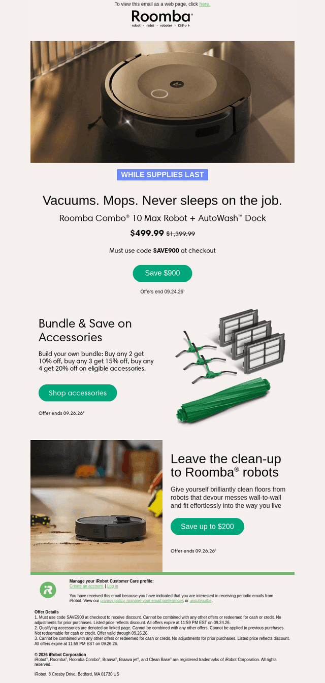 iRobot email from Thu, Sep 24, 2026