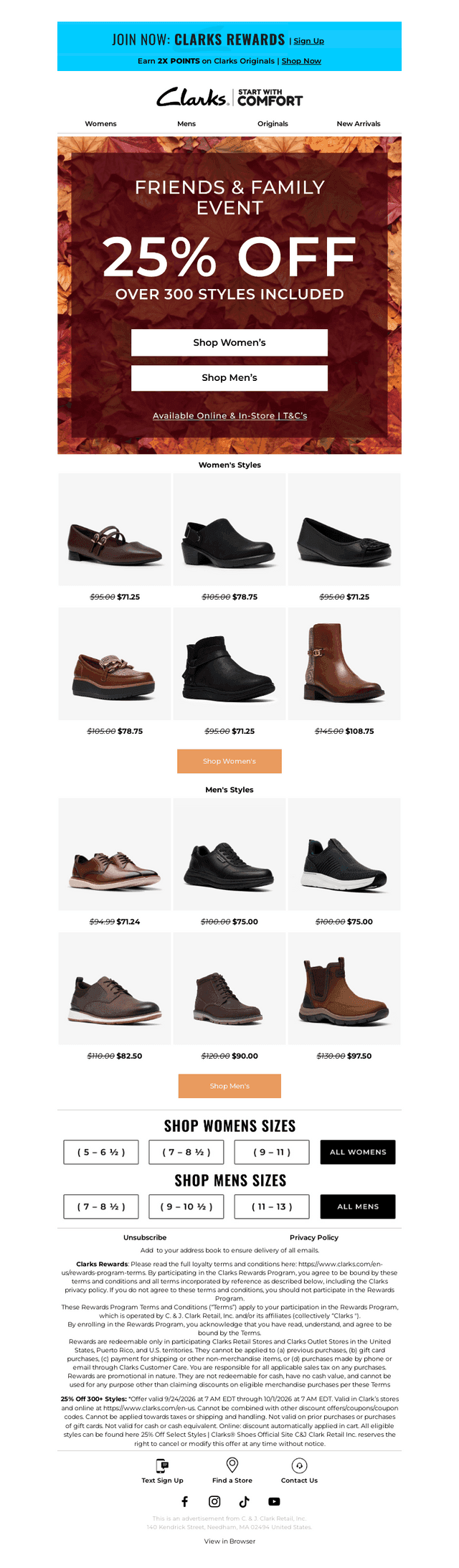 Clarks Shoes email from Thu, Sep 24, 2026
