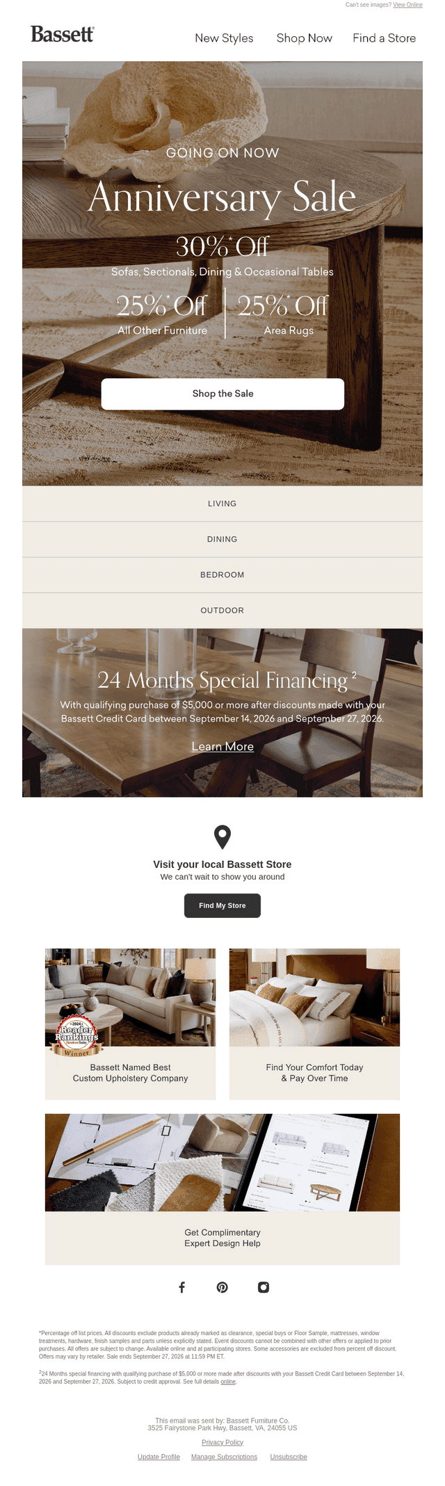 Bassett Furniture Industries email from Thu, Sep 24, 2026