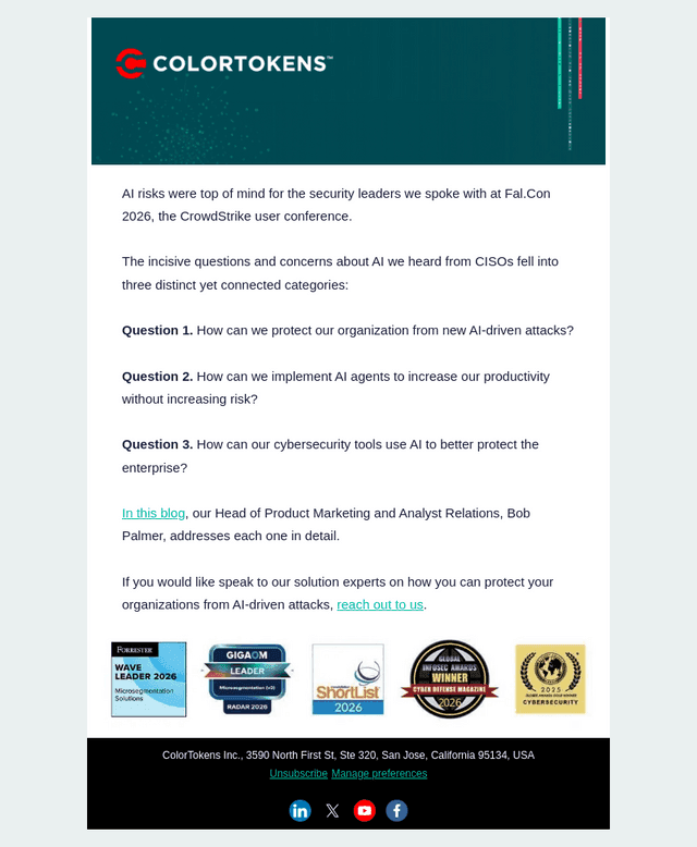 ColorTokens email from Thu, Sep 24, 2026