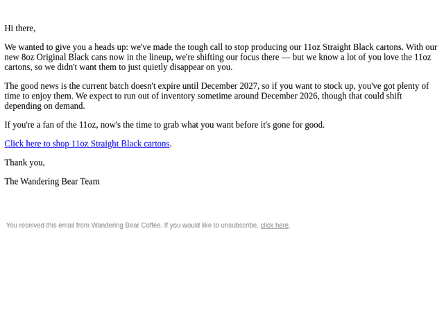 Wandering Bear Coffee email from Thu, Sep 24, 2026