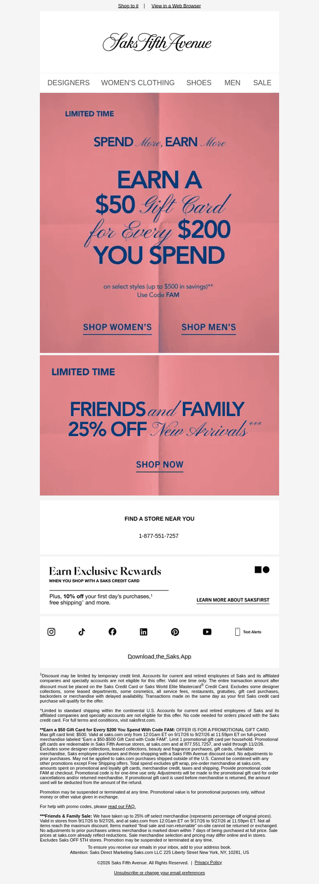 Saks email from Fri, Sep 25, 2026