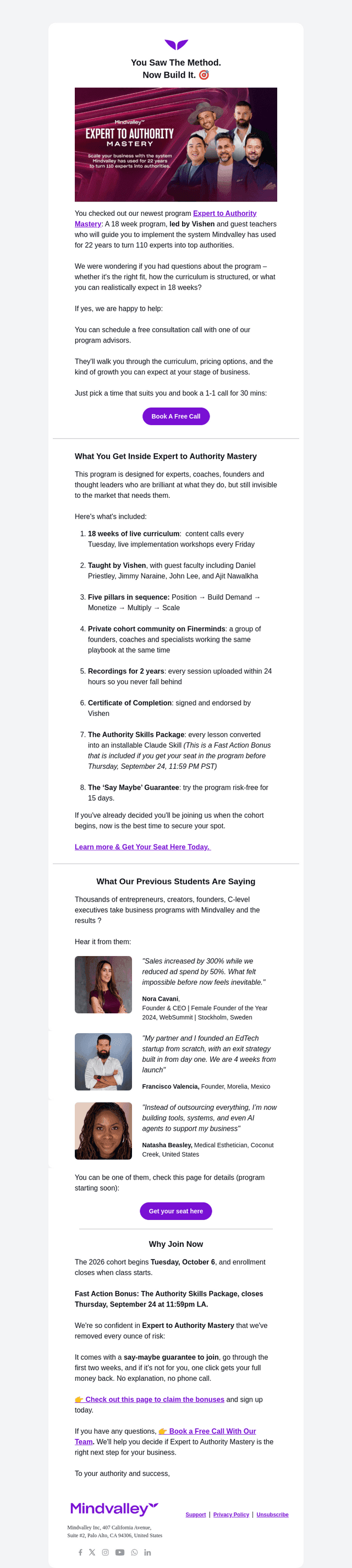 Mindvalley email from Fri, Sep 25, 2026
