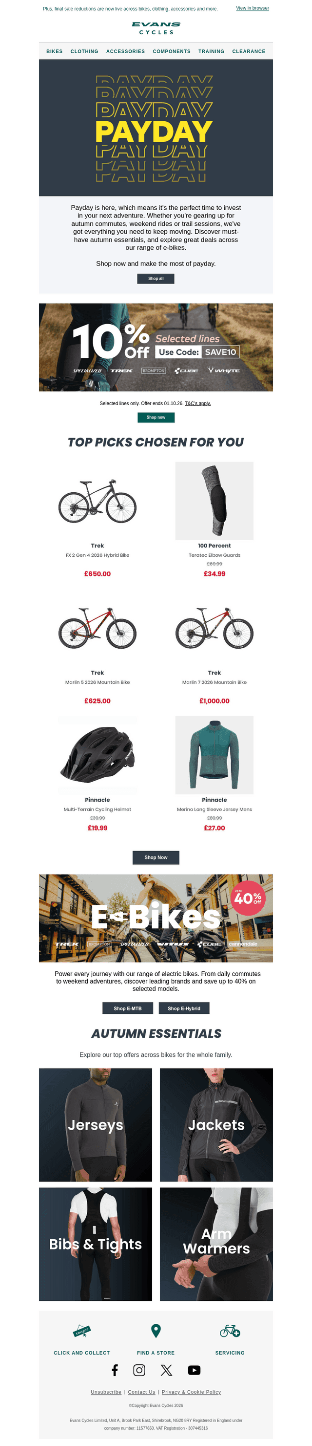 Evans Cycles email from Fri, Sep 25, 2026
