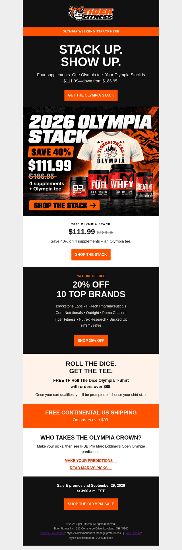 Tiger Fitness email from Sat, Sep 26, 2026