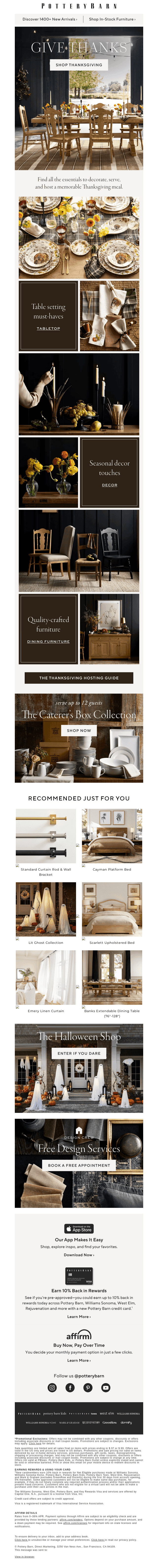 Pottery Barn email from Sun, Sep 27, 2026