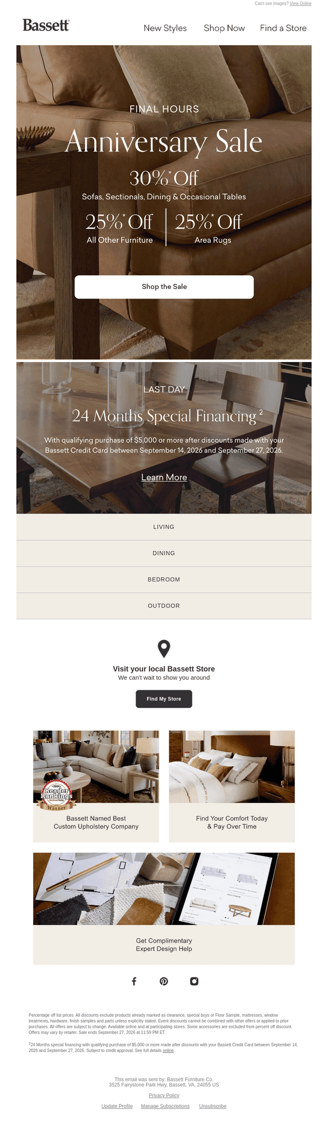 Bassett Furniture Industries email from Sun, Sep 27, 2026