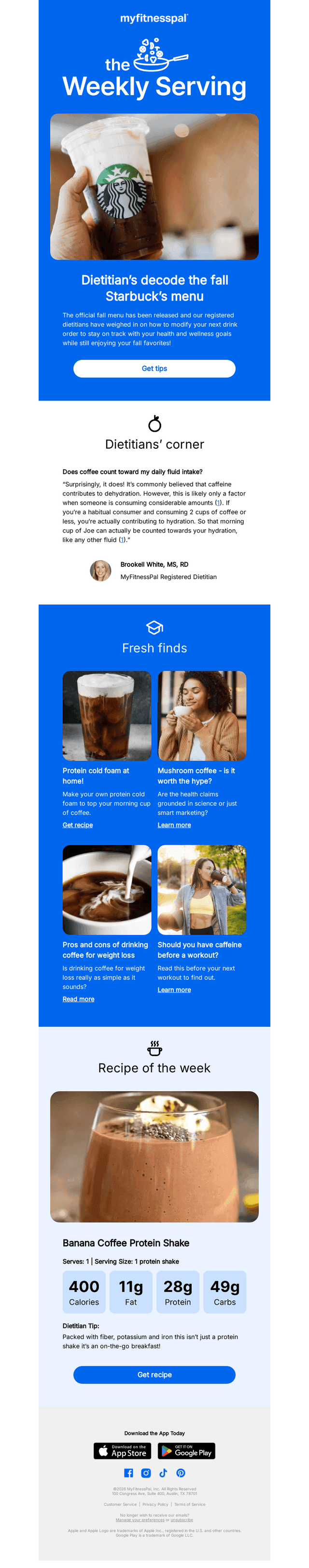 MyFitnessPal email from Sun, Sep 27, 2026