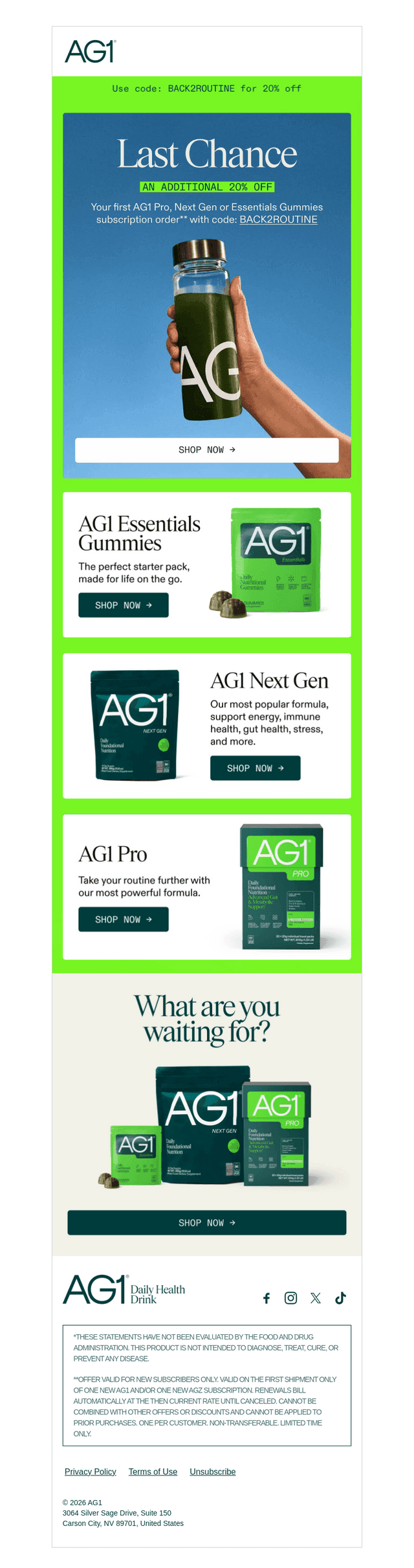 Athletic Greens email from Sun, Sep 27, 2026