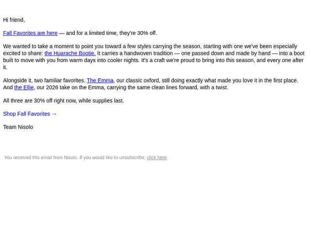 Nisolo email from Sun, Sep 27, 2026