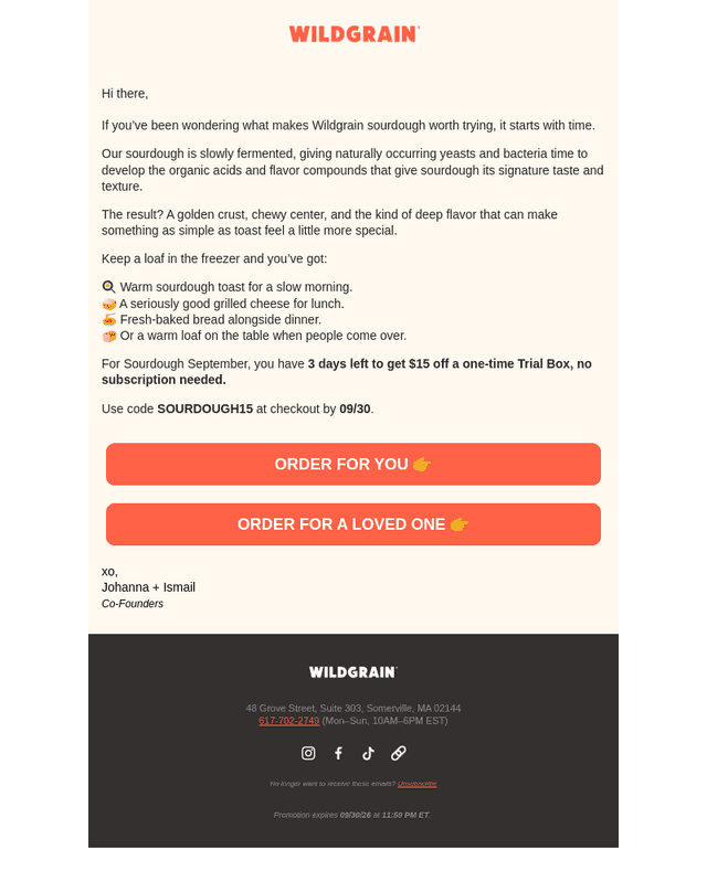 Wildgrain email from Mon, Sep 28, 2026