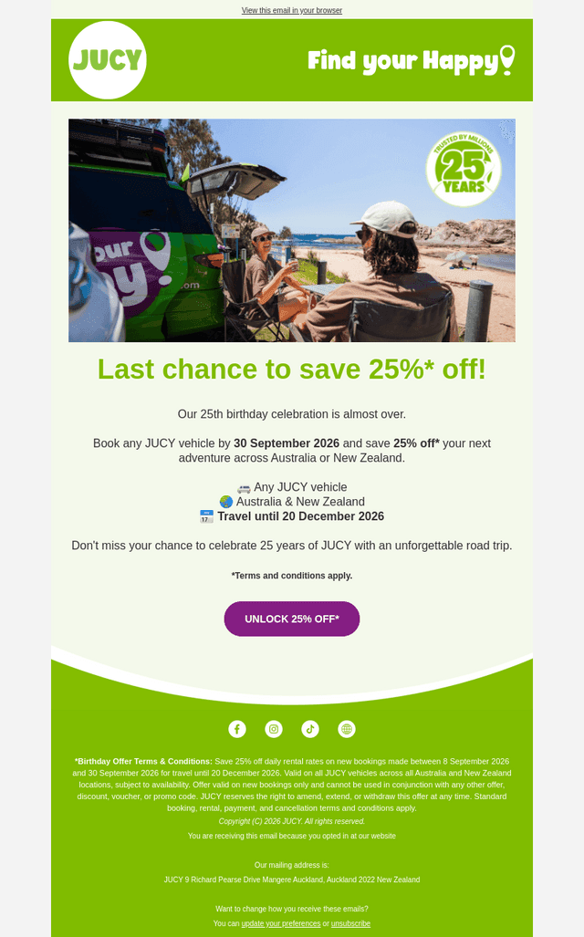 JUCY Group email from Mon, Sep 28, 2026