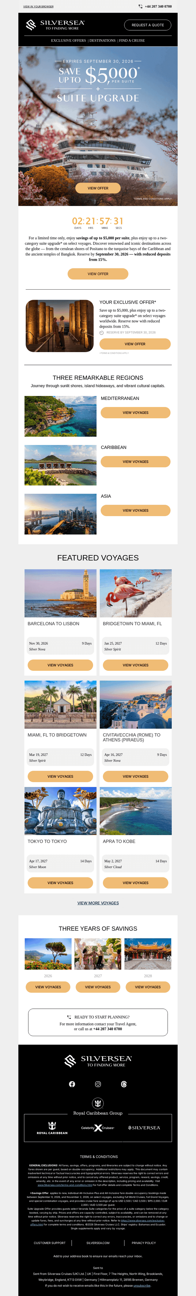 Silversea Cruises email from Mon, Sep 28, 2026