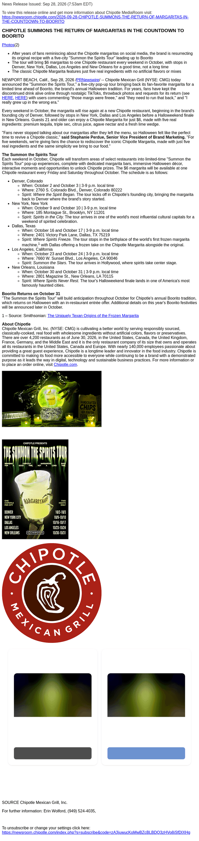 Chipotle Mexican Grill email from Mon, Sep 28, 2026