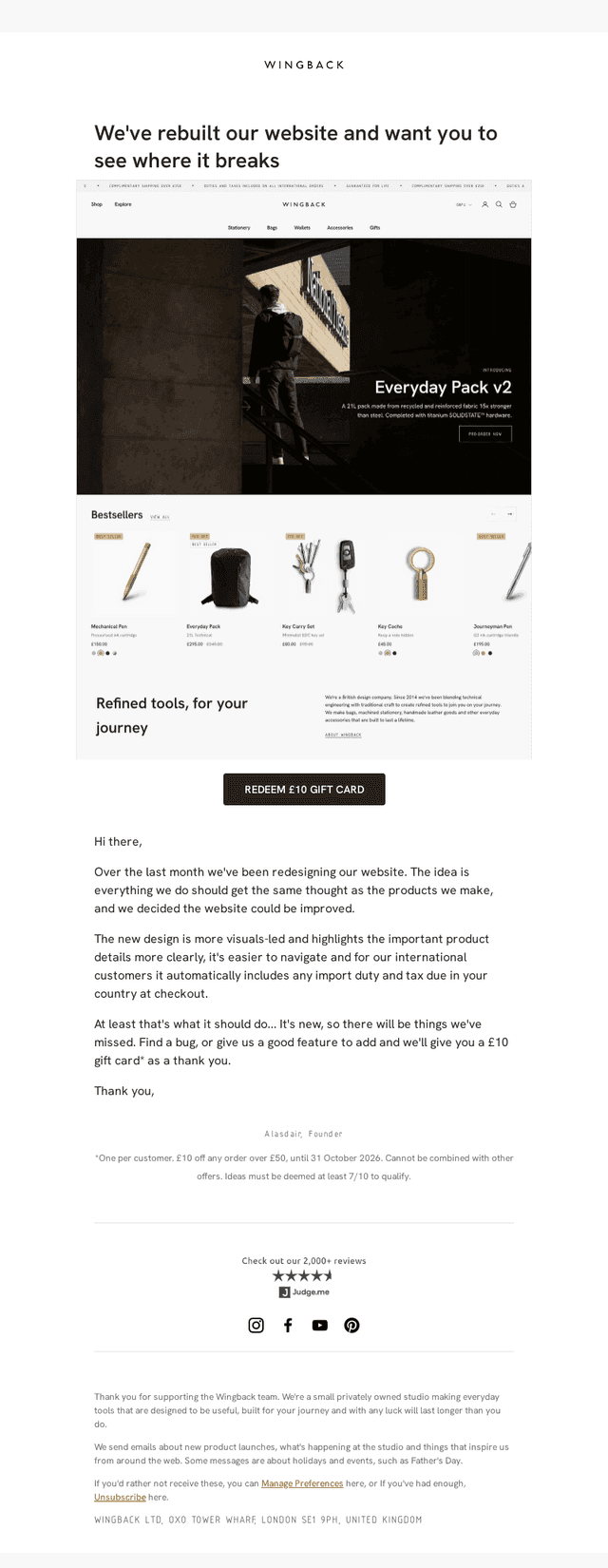 Get a £10 complimentary gift card
