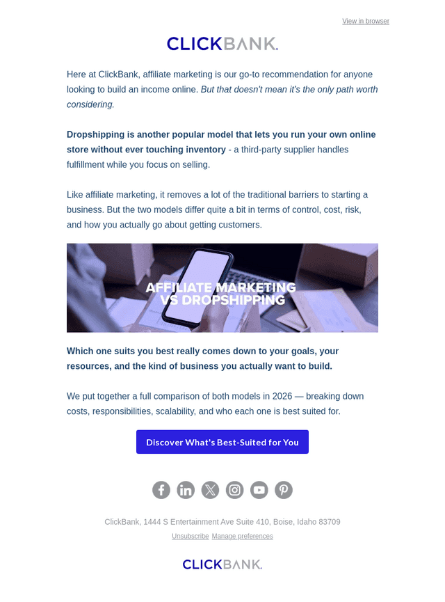ClickBank email from Mon, Sep 28, 2026