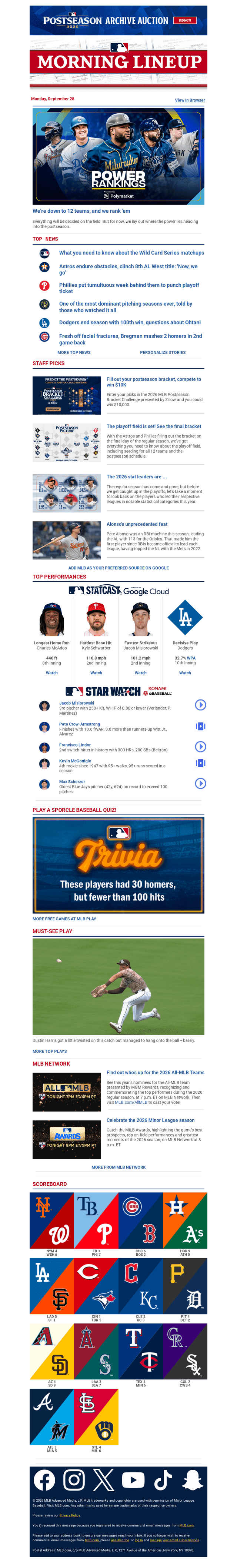 MLB email from Mon, Sep 28, 2026