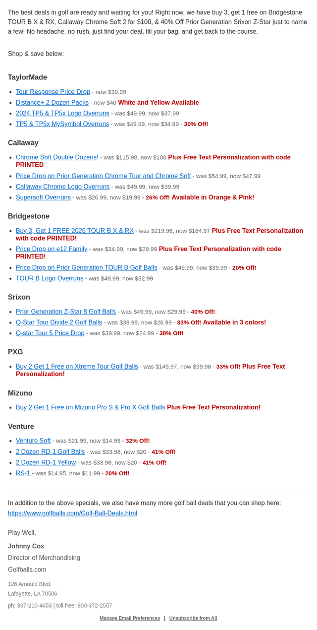 Golfballs email from Mon, Sep 28, 2026