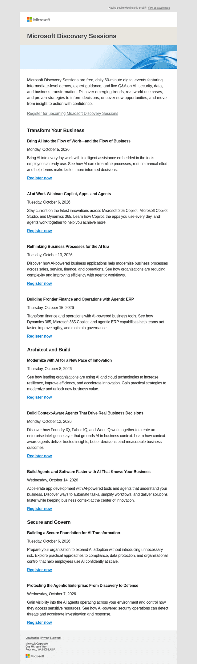 Microsoft email from Mon, Sep 28, 2026