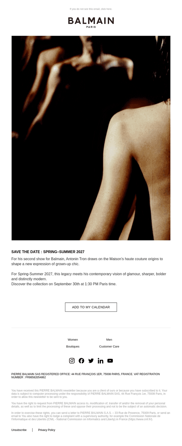 SAVE THE DATE : SPRING–SUMMER 2027