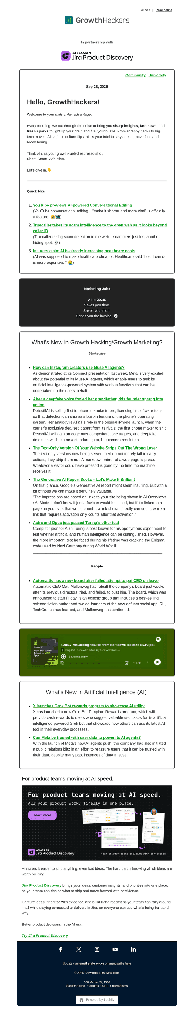 GrowthHackers email from Mon, Sep 28, 2026