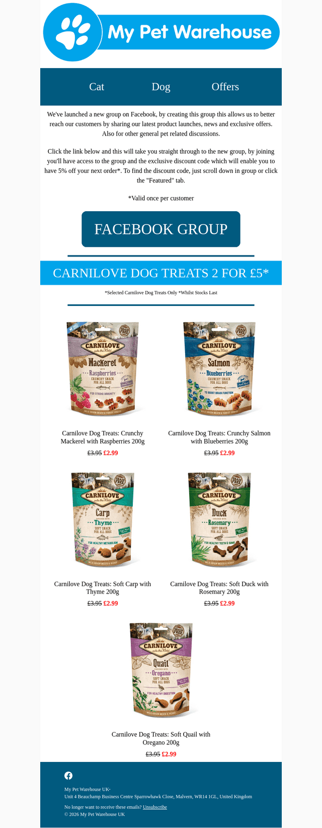 My Pet Warehouse UK email from Mon, Sep 28, 2026